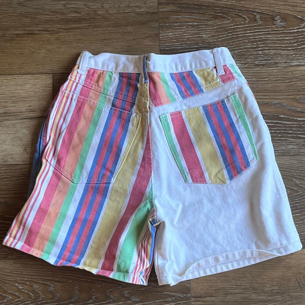 Vtg GoodFellows Clothing Co High Rise Half Striped Jean Shorts 7/8 Button Fly - Picture 5 of 10